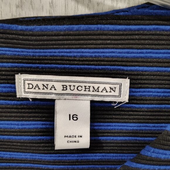 Dana Buchman Blue And Black Striped Sleeveless Sheath Dress Size 16 - Picture 6 of 11